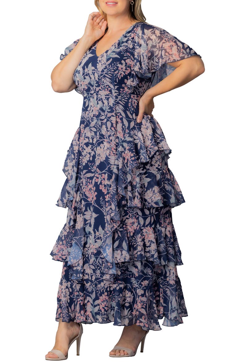 Tour de Flounce Tiered Maxi Dress, Alternate, color, NAVY WISTERIA BLOOMS