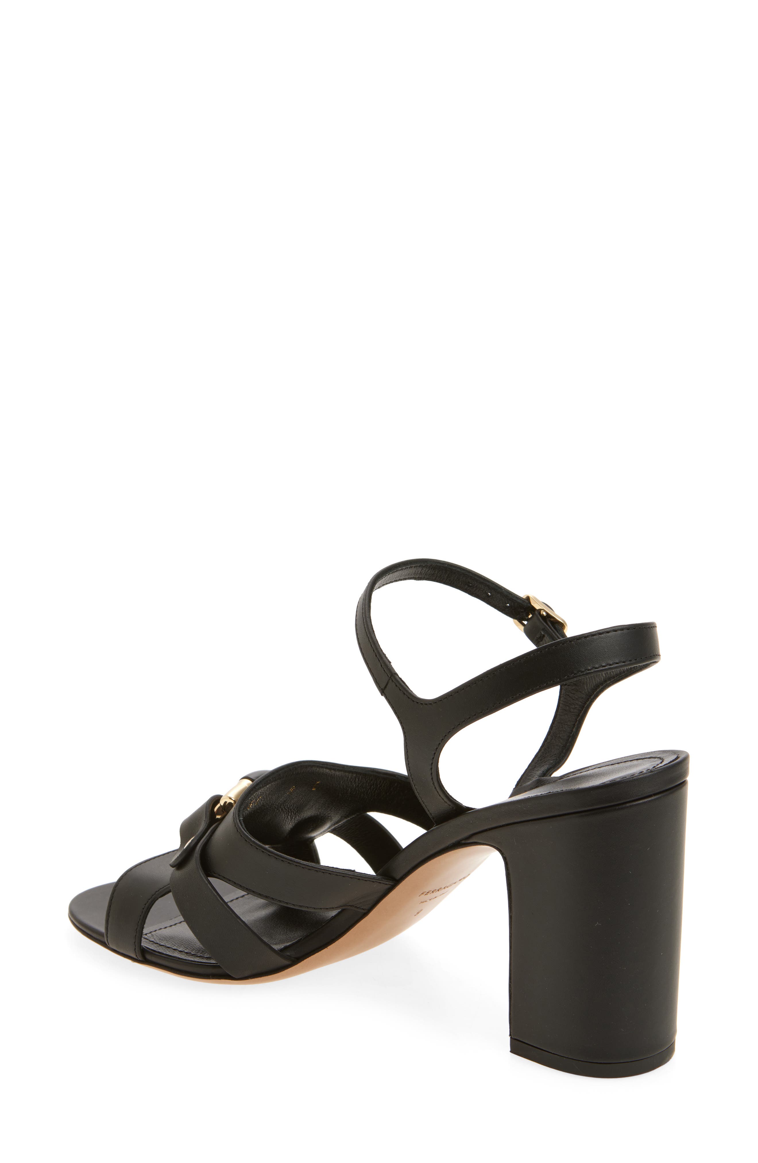 FERRAGAMO Lumya Gancio Ankle Strap Block Heel Sandal, Alternate, color, Black