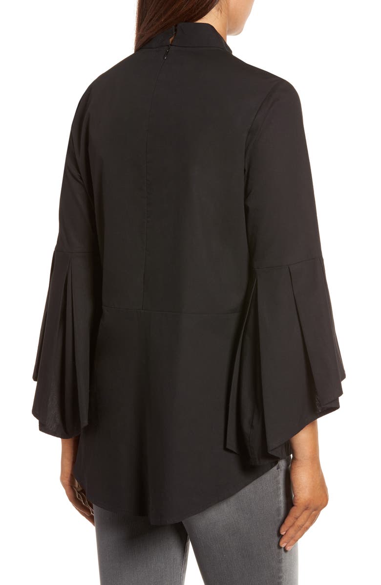 Pleione Ruffle Sleeve Poplin Shirt, Alternate, color, Black