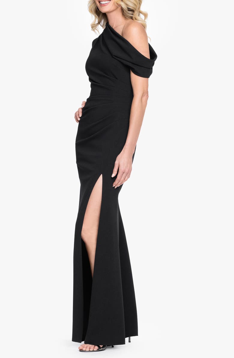 Xscape Evenings One-Shoulder Scuba Crepe Gown, Alternate, color, Black