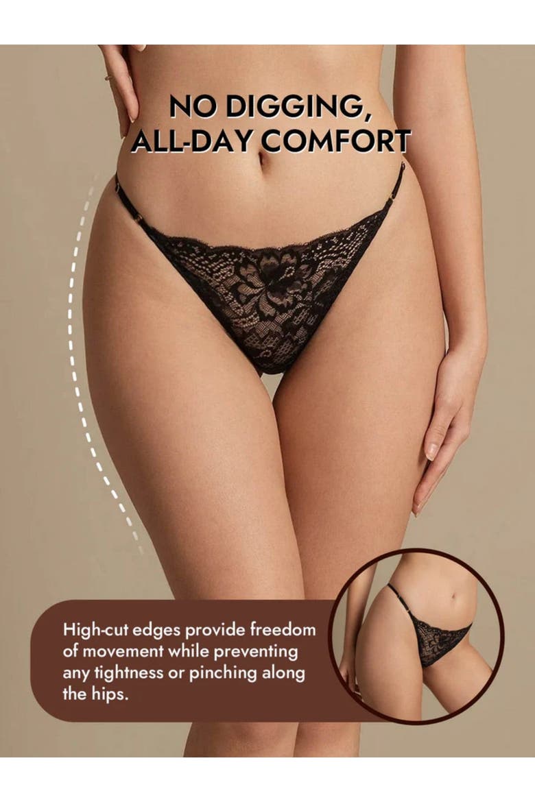 Pure Silk 3-Pack Lace Thong Panties, Alternate, color, Black