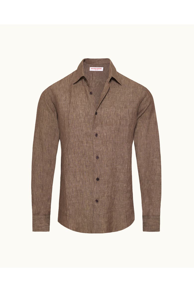 Giles Lino Tailored Fit Italian Linen Shirt, Alternate, color, Espresso