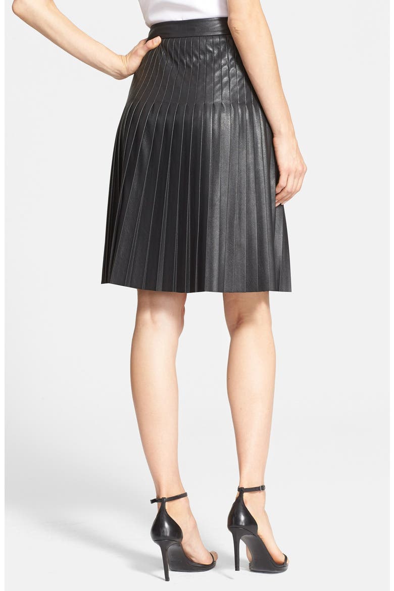 Pleated Faux Leather Skirt, Alternate, color, BLACK