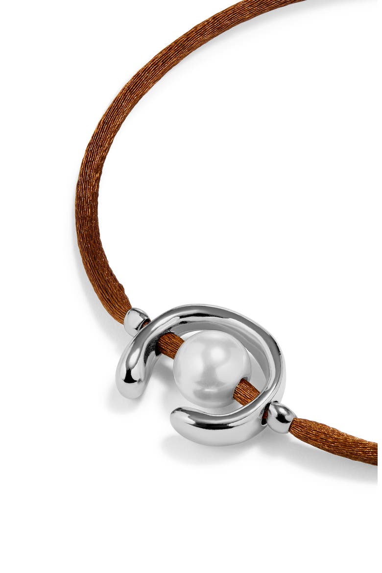 Brown Silk-Style Thread Bracelet with Pearl Shell, Alternate, color, Silver