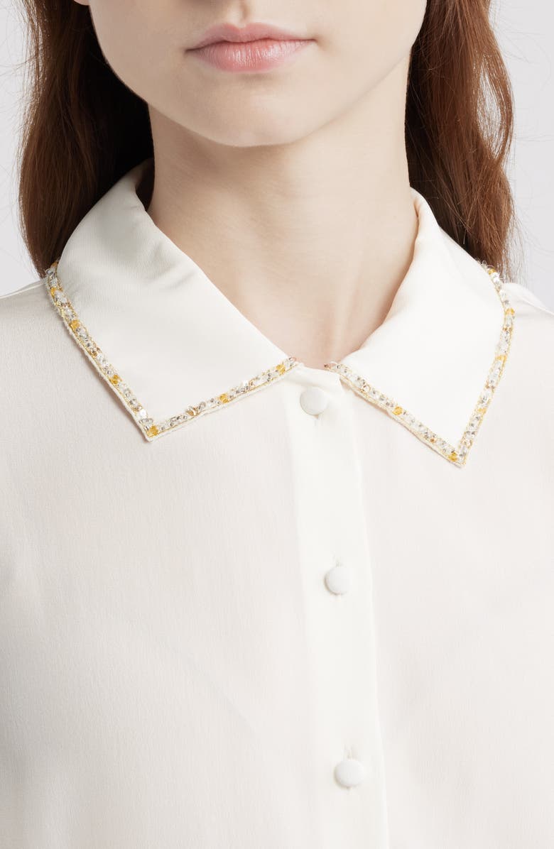 FRAME The Bead Embellished Silk Button-Up Shirt, Alternate, color, Cream