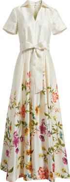 Tahari ASL Print Tie Waist Gown