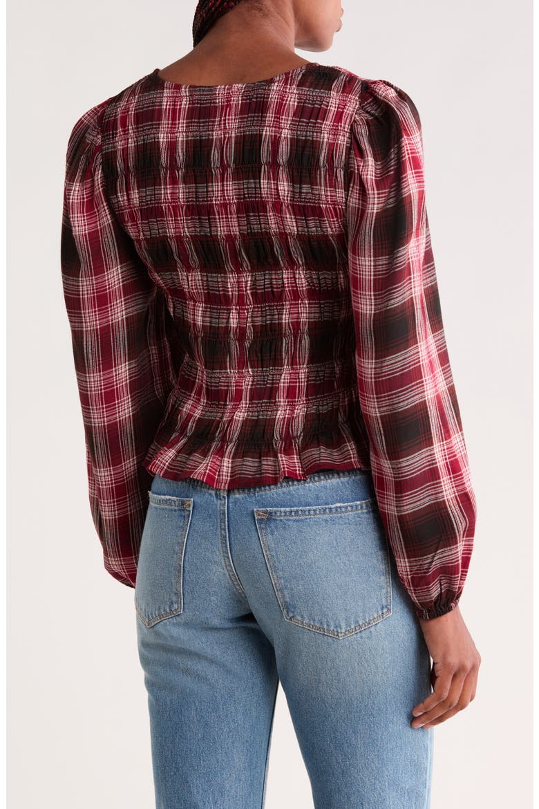Smocked Long Sleeve Top, Alternate, color, MOSAIC BROWN PLAID