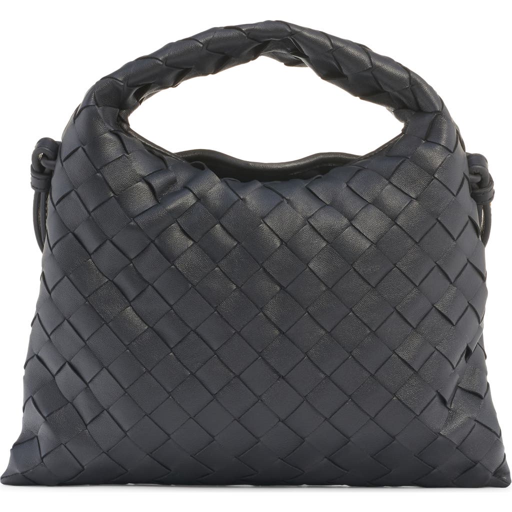 Bottega Veneta Mini Hop Intrecciato Leather Hobo Bag In Gray