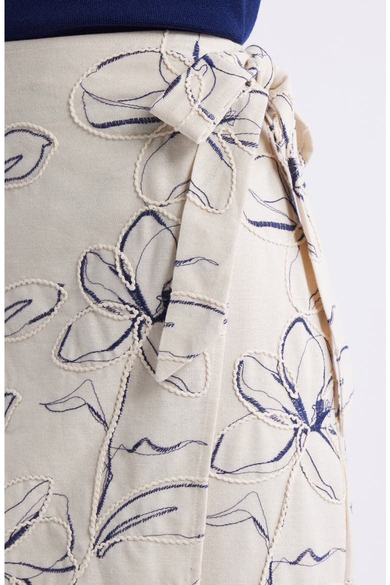 Embroidered Faux Wrap Midi Skirt, Alternate, color, NATURAL GRAIN MLT