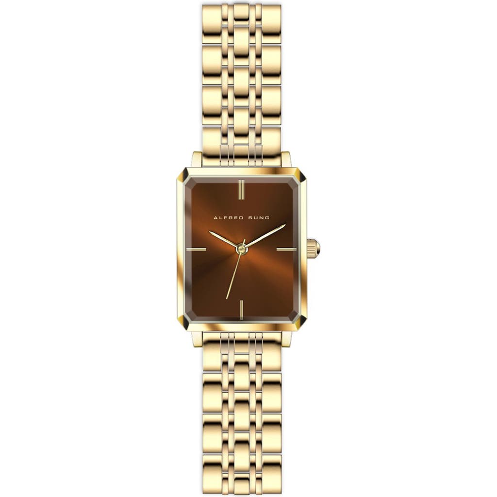 Alfred Sung Octavia Octagon Stainless Steel Bracelet Watch, 19.5mm X 24mm In Gold Bracelet Brown Dial