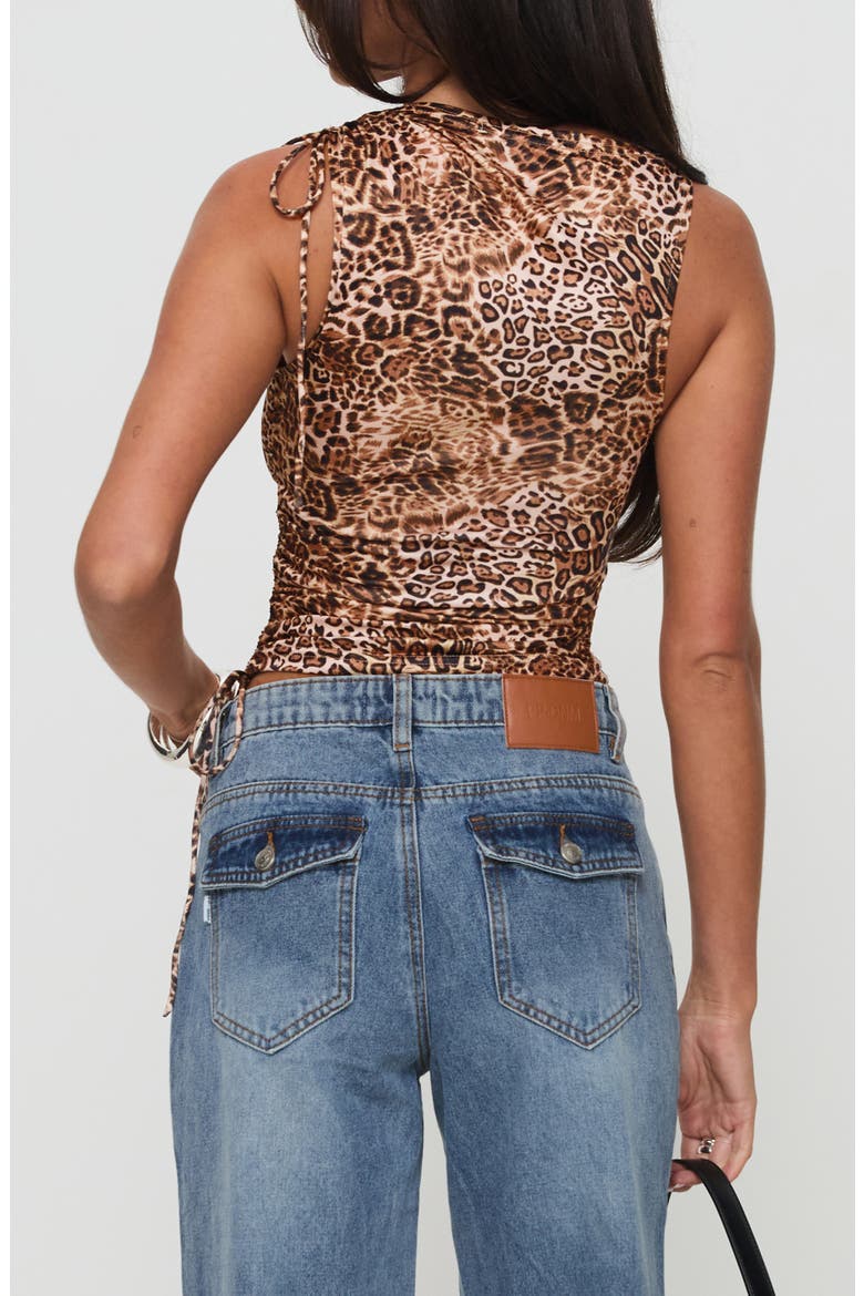 Leopard Side Cinch Sleeveless Top, Alternate, color, BROWN