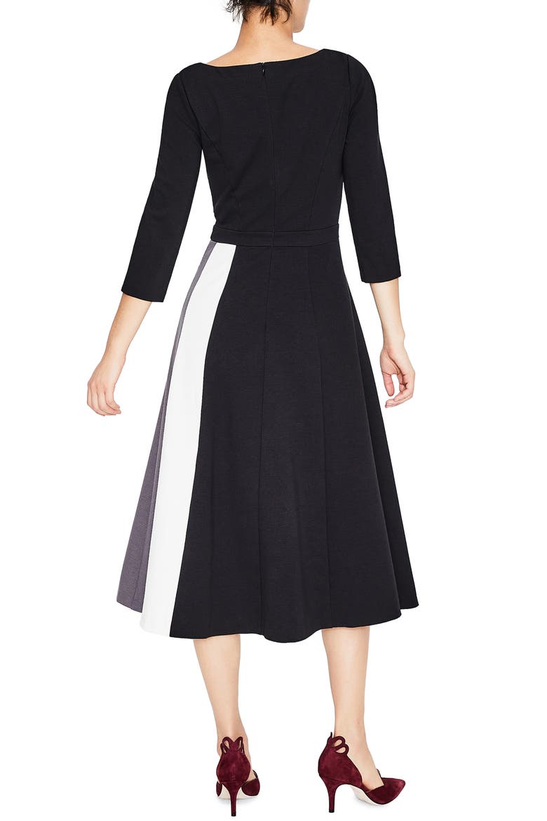 Claudia Colorblock Ponte Midi Dress, Alternate, color, BLACK