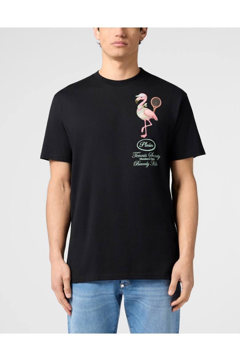 Round Neck T-Shirt Flamingo Tennis Society Men, Main, color, black