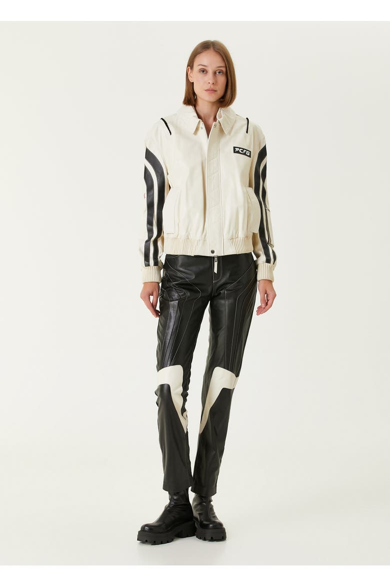 Boomerang Biker Leather Jacket, Alternate, color, Beige