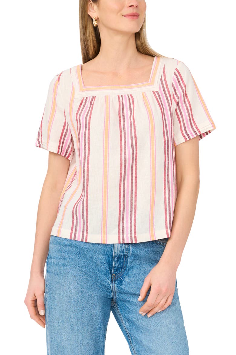 Stripe Square Neck Top, Main, color, TANGERINE