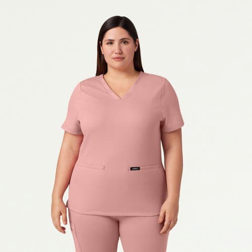 Jaanuu 2-pocket Slim Knit V-neck Scrub Top In Pink