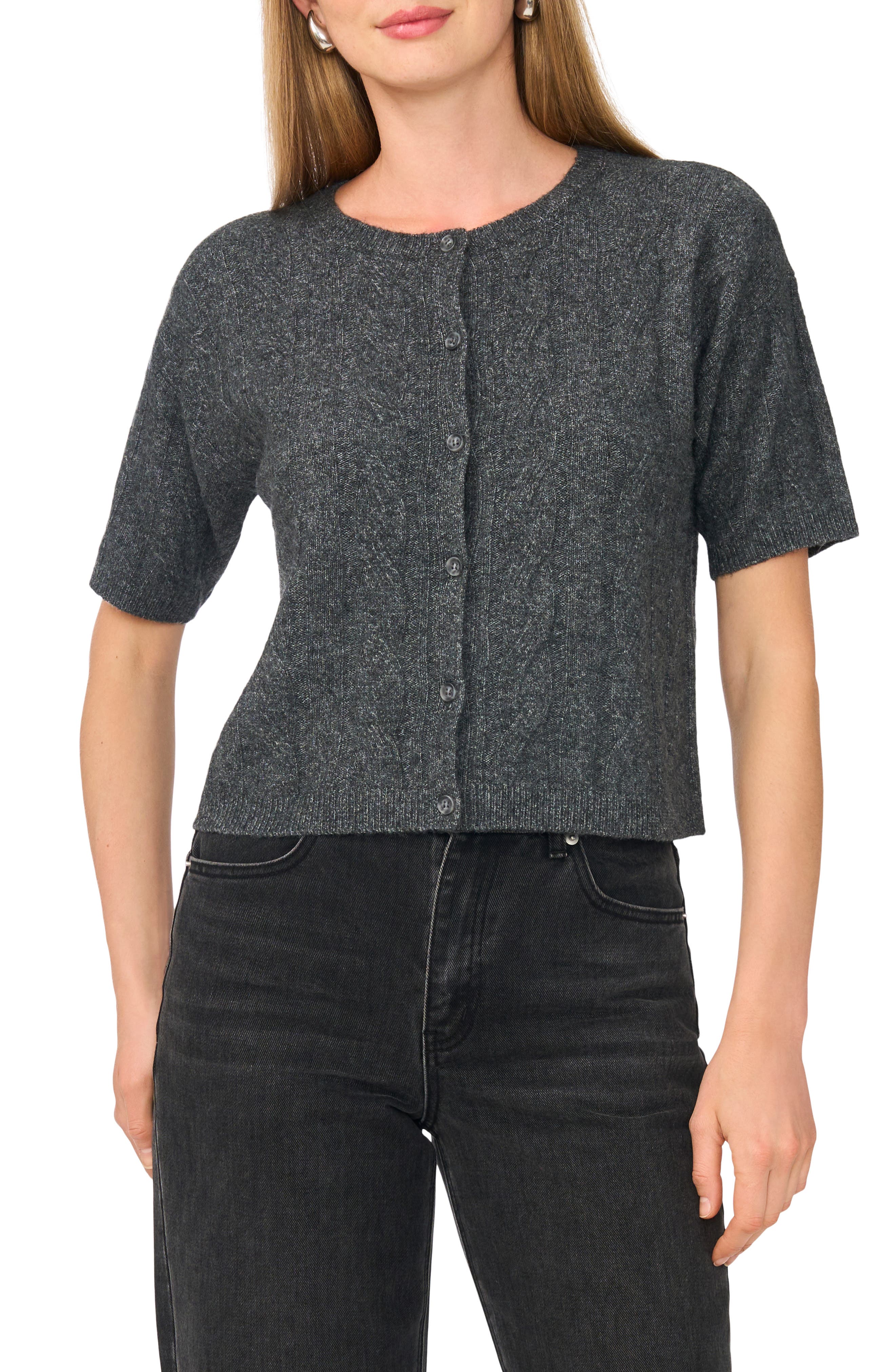 Short Sleeve Cable Cardigan