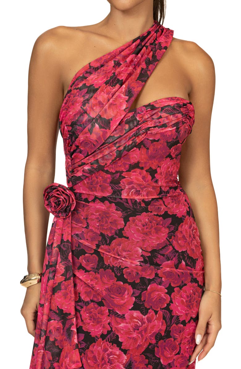 JLUXLABEL Villa Rosa One-Shoulder Stretch Mesh Dress, Alternate, color,