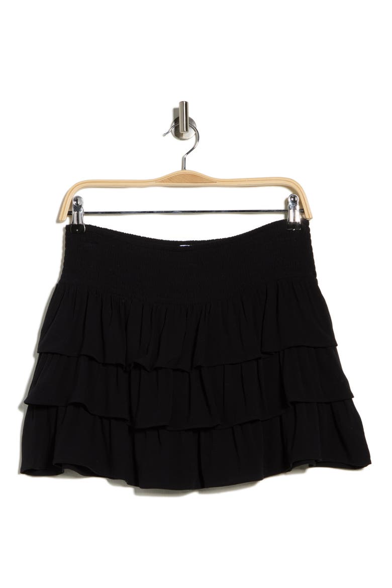 Tiered Crepe Miniskirt, Alternate, color, BLACK