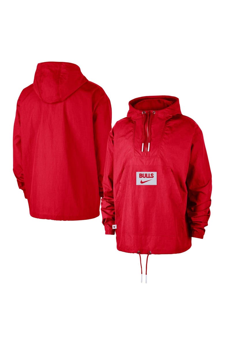 Nike Men's Nike  Red Chicago Bulls Courtside Premium Club Anorak Quarter-Zip Hoodie Jacket, Alternate, color, Red