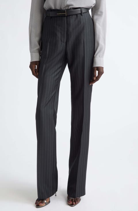 Pinstripe Wool Grain de Poudre Trousers