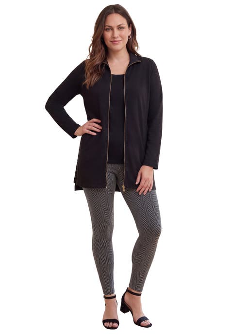 Stretch Cotton Zip Front Hi-Low Jacket