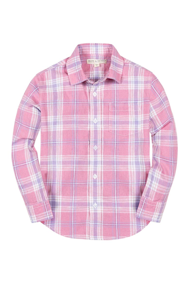 Boys' Long Sleeve Linen Button Down Shirt, Kids, Alternate, color, Tea Room Pink Plaid
