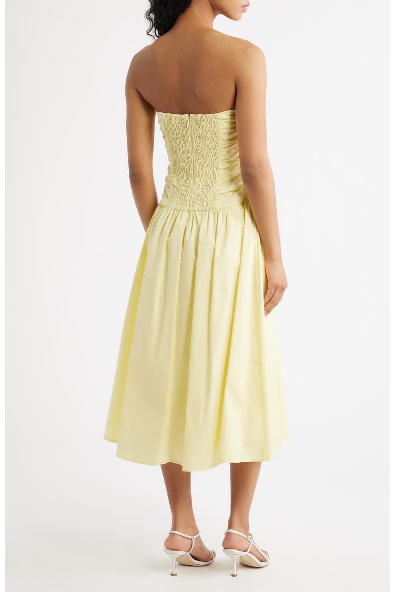 Molly Ruched Bodice Strapless A-Line Midi Dress, Alternate, color, BUTTER YELLOW
