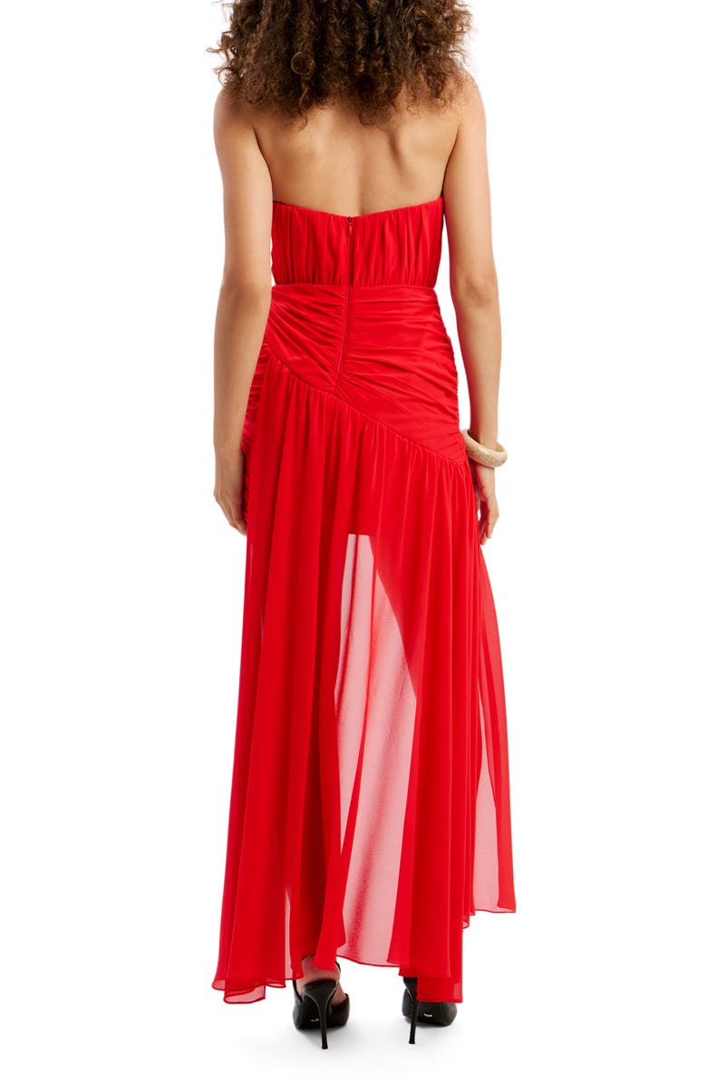 Bardot Remalia Strapless High Low Dress, Alternate, color, Fire Red