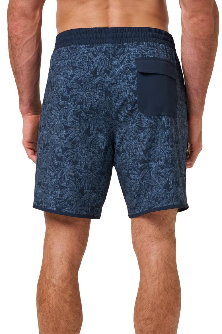 Tidal Whisper Palm Tree Print Swim Trunks, Alternate, color, TOTAL ECLIPSE