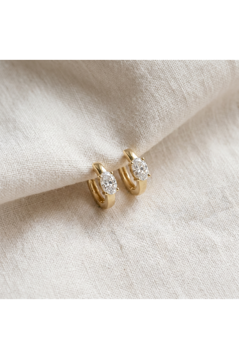 2Ct TW Oval Diamond Hoops 14k Gold Lab Grown Huggie Earrings, Alternate, color, 14k White Gold