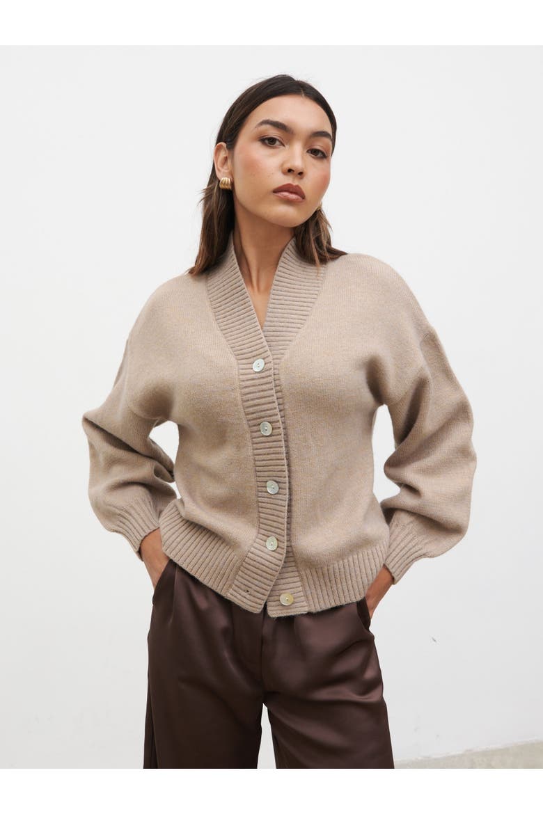 Lorrie Chunky Knit Buttoned Bomber, Alternate, color, Dark Beige