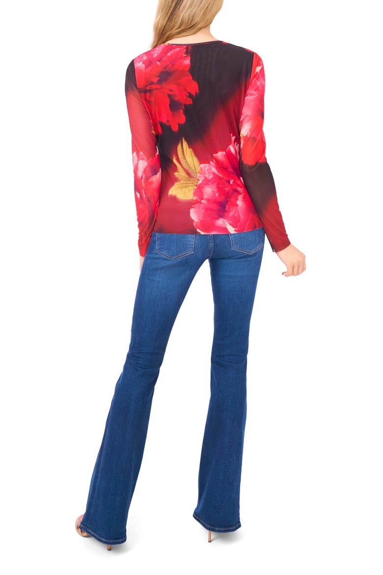 Floral Crewneck Mesh Top, Alternate, color, FLAME SCARLET