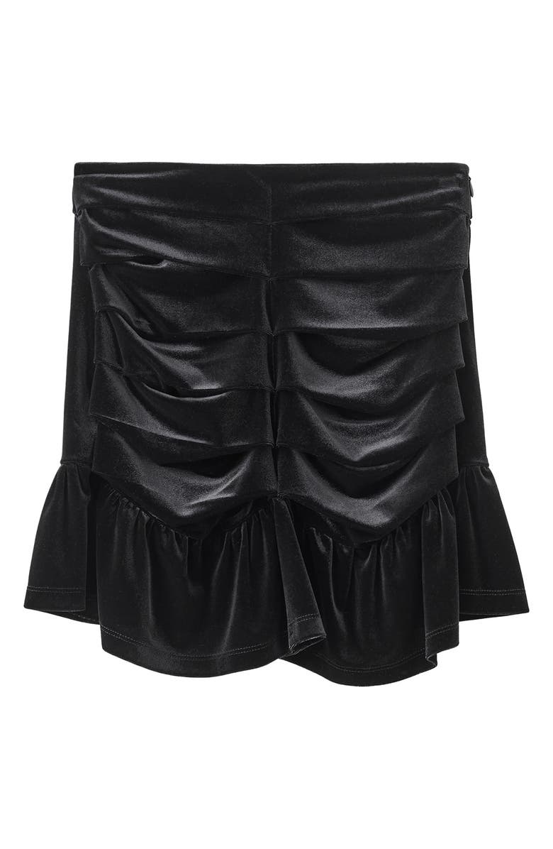 MANGO TEEN Draped Velvet Skirt, Alternate, color, Black