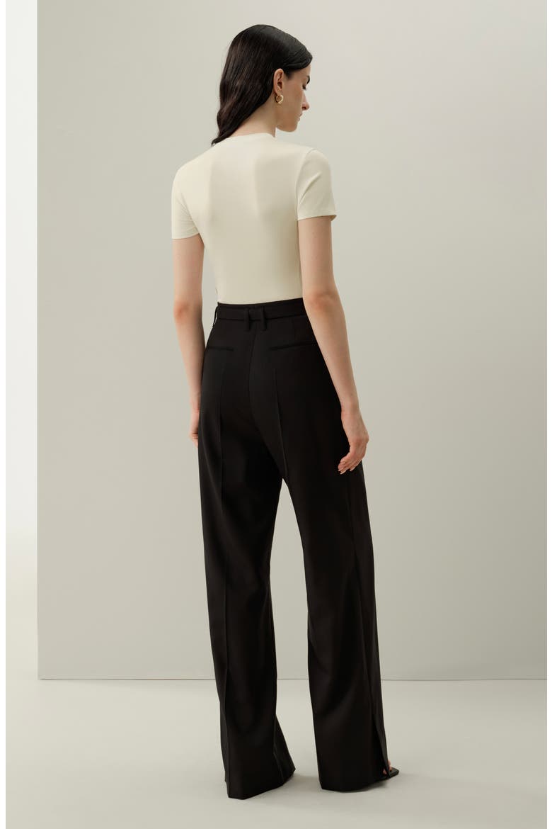 Women's Silk-Wool Blend High-Waisted Wide-Leg Pants, Alternate, color, Black