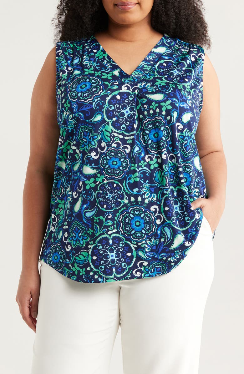 Jones New York Floral Tank Top, Main, color, Pacific Navy Multi