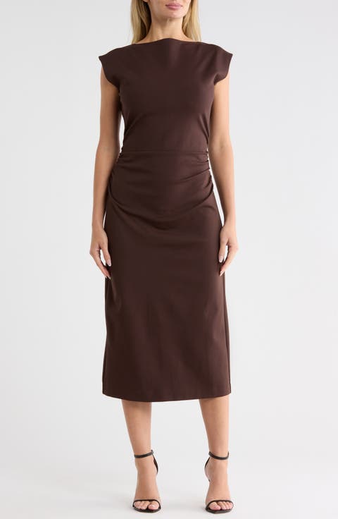 Ruched High Neck Ponte Dress