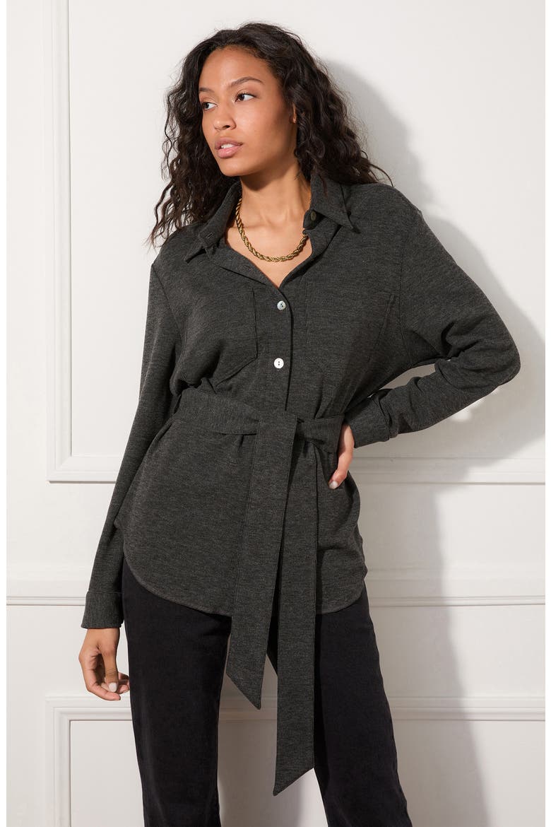 Belted Knit Shirt, Alternate, color, CHARCOAL
