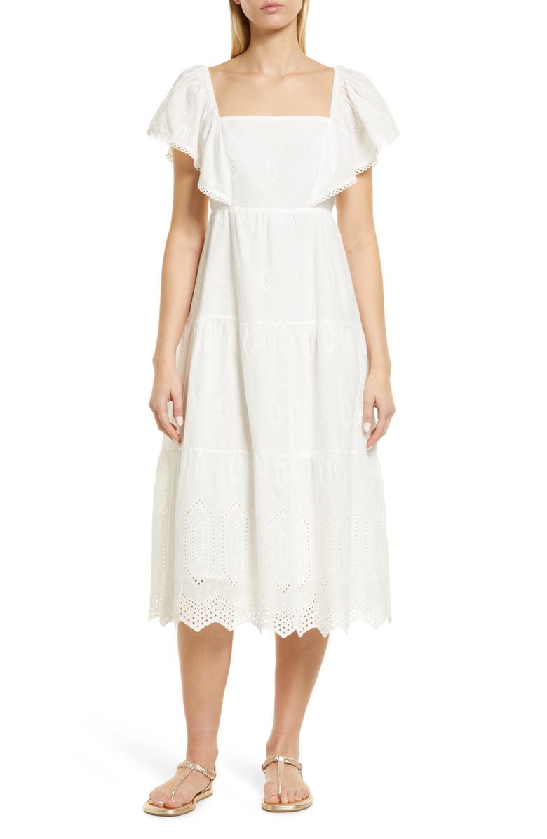 Caslon<sup>®</sup> Flutter Sleeve Cotton Midi Dress, Main, color,