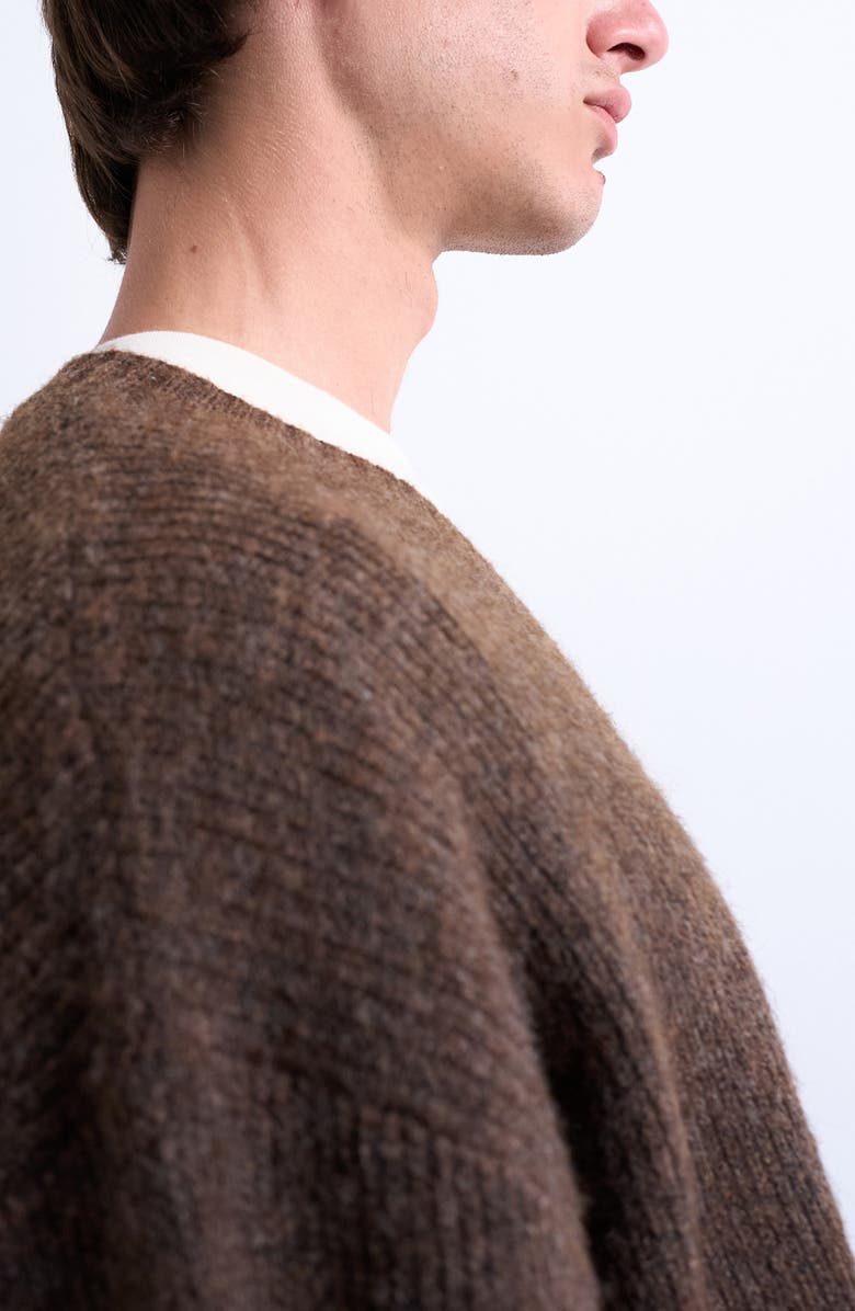 Topman Oversize V-Neck Rib Sweater, Alternate, color, Brown
