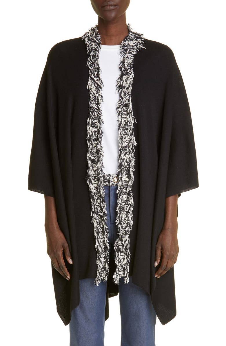 St. John Collection Fringe Detail Wool Blend Cape, Main, color,