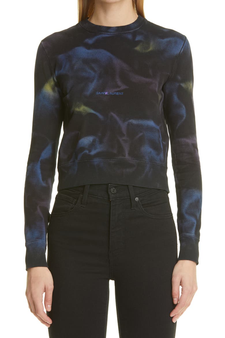 Tie Dye Logo Cotton Sweatshirt, Main, color, NOIR/ BLEU/ VIOLET