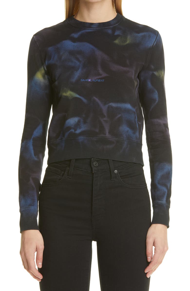 Saint Laurent Tie Dye Logo Cotton Sweatshirt, Main, color,