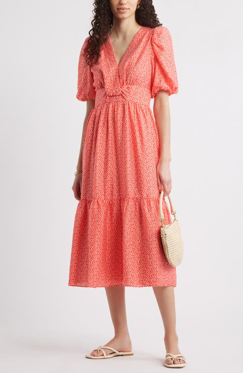 Twist Detail Allover Print Midi Dress