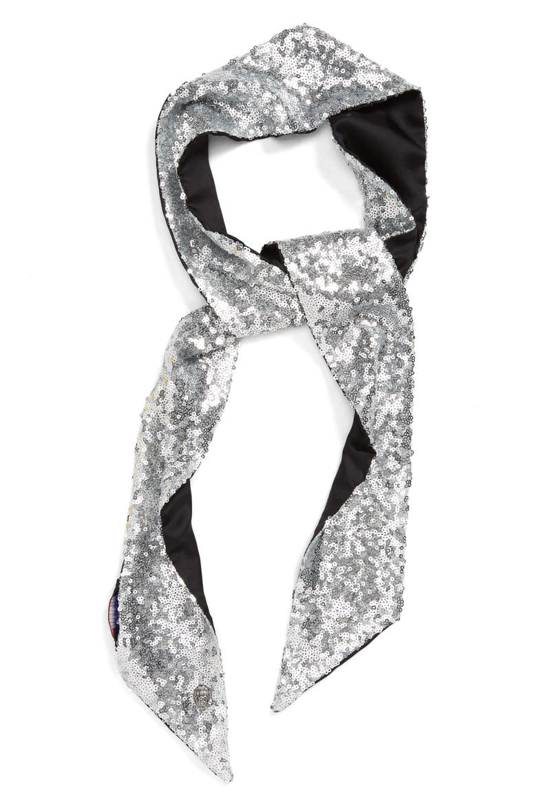 Metallic Sequin Skinny Scarf, Main, color, SILVER