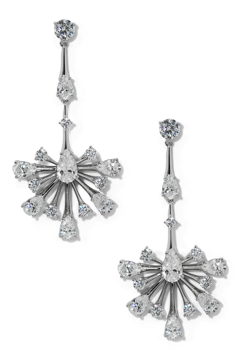 Hera Pendulum Drop Earrings, Main, color, RHODIUM