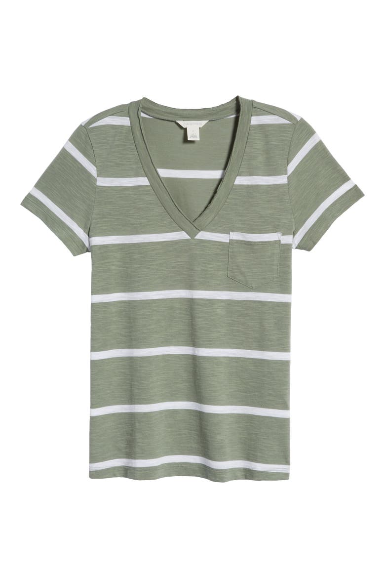 V-Neck Short Sleeve Pocket T-Shirt, Alternate, color, GREEN DUNE-WHITE JAN STRIPE