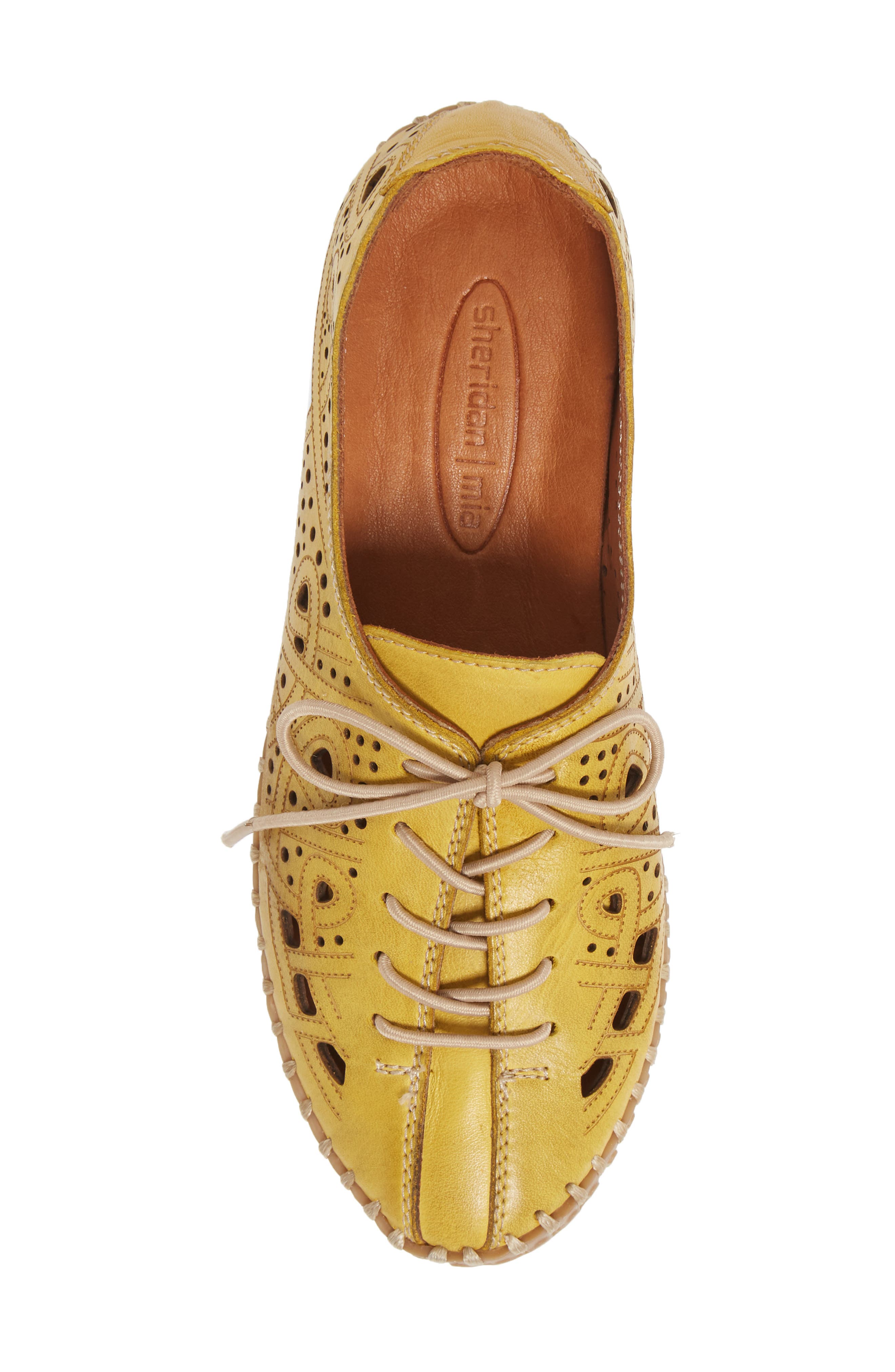 Kylie Lace-Up Flat, Alternate, color, MUSTARD LEATHER