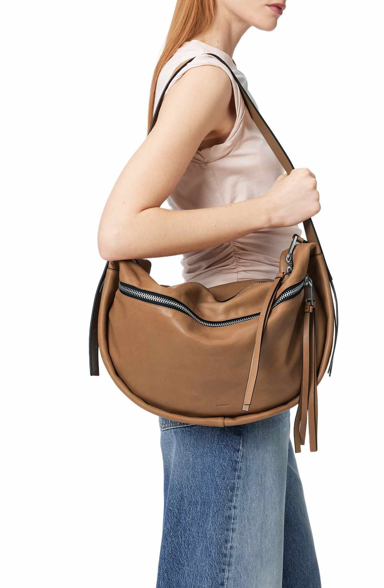 AllSaints Noemie Leather Shoulder Bag, Alternate, color, Toffee Brown