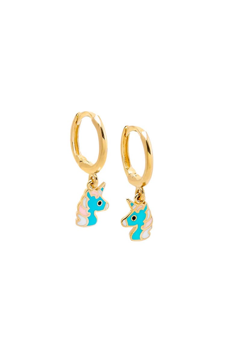 Kids Enamel Unicorn Huggie Earring 14K, Main, color, 14K Gold